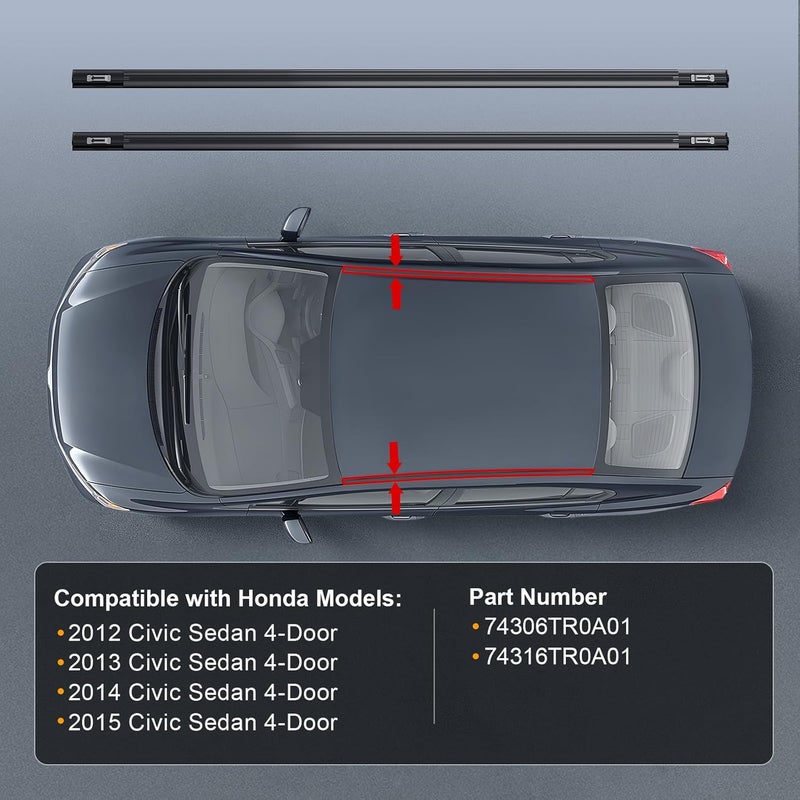 ItranMc Roof Drip Moulding Kit for 2012-2015 Honda Civic 4-Door Sedan, Black Rubber Weatherstrip Trim for Left & Right Side,Replace#74316TR0A01 74306TR0A01 - Image 2